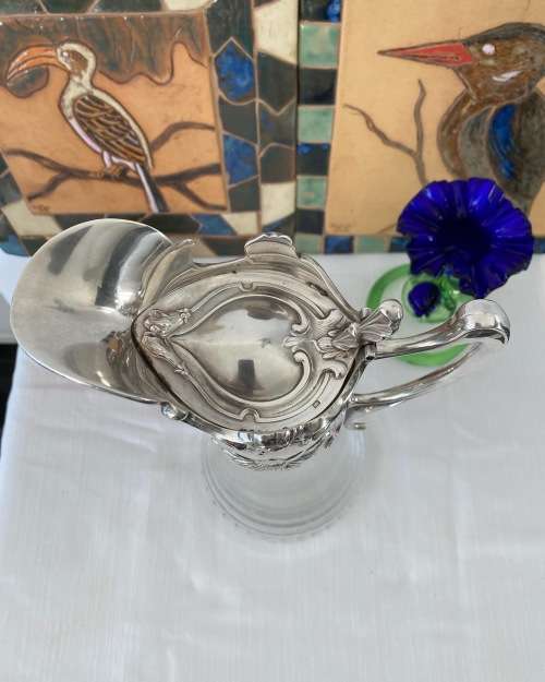 ANTIQUE ART NOUVEAU FRENCH SILVER 925 HALLMARK CRYSTAL CLARET JUG