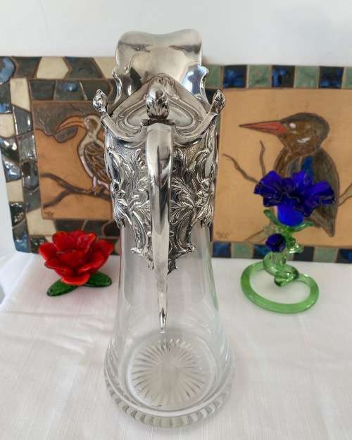 ANTIQUE ART NOUVEAU FRENCH SILVER 925 HALLMARK CRYSTAL CLARET JUG