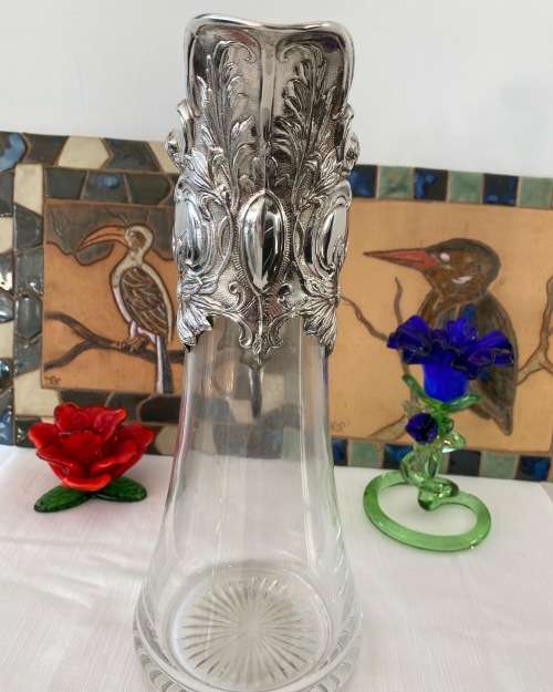 ANTIQUE ART NOUVEAU FRENCH SILVER 925 HALLMARK CRYSTAL CLARET JUG