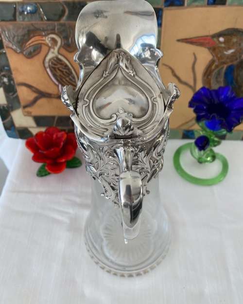 ANTIQUE ART NOUVEAU FRENCH SILVER 925 HALLMARK CRYSTAL CLARET JUG