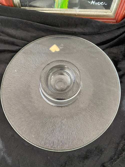 MID-CENTURY GERMAN STAMPED MUNGEBLASEN HANDGERBEITET GLASS CAKE PLATE STAND CENTREPIECE