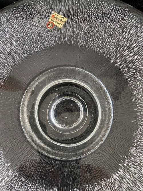 MID-CENTURY GERMAN STAMPED MUNGEBLASEN HANDGERBEITET GLASS CAKE PLATE STAND CENTREPIECE