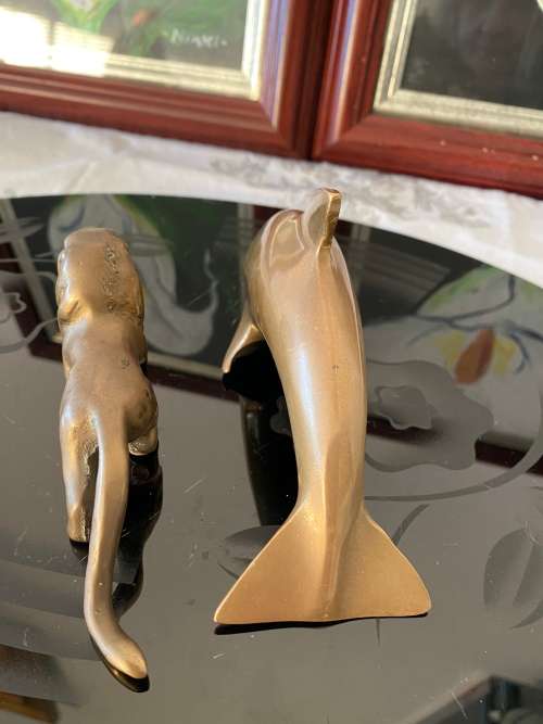 VINTAGE SOLID BRASS LARGE DOLPHIN and LION