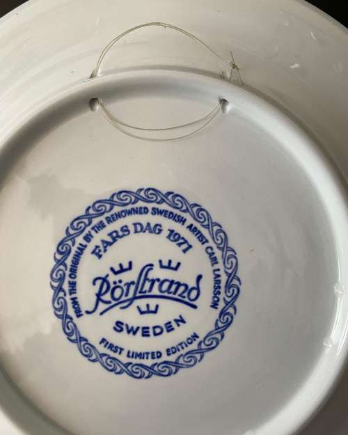 RORSTRAND SWEDEN BLUE WHITE PORCELAIN WALL PLATE FARS DAG 1972  - LIMITED EDITION OF