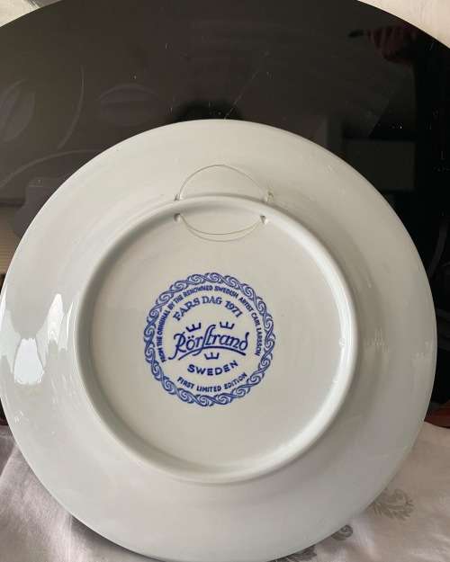 RORSTRAND SWEDEN BLUE WHITE PORCELAIN WALL PLATE FARS DAG 1972  - LIMITED EDITION OF