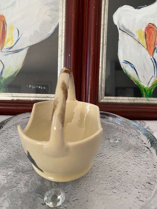 LUCIA WARE 1513 WITH LABEL CREAM BASKET VASE