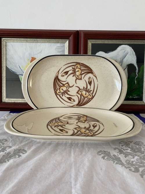 VINTAGE DROSTDY WARE STONECRAFT STAMPED PAIR OF PATTERNED MEAT PLATTERS