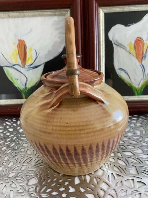 LIEBERMANN SA POTTERY SIGNED GLAZED TEAPOT 5 x CUPS and 6 x SAUCERS SET