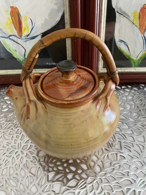 LIEBERMANN SA POTTERY SIGNED GLAZED TEAPOT 5 x CUPS and 6 x SAUCERS SET