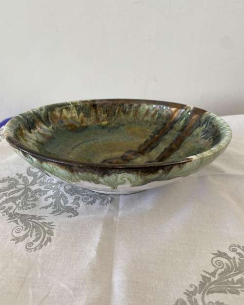 SIGNED BY ARTIST DRIP GLAZED POTTERY BOWL