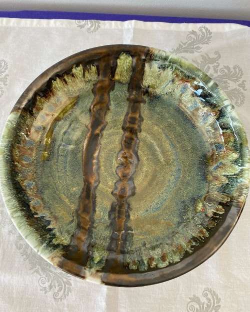 SIGNED BY ARTIST DRIP GLAZED POTTERY BOWL