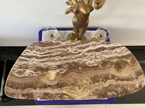 MID-CENTURY TRIPOD SIDE TABLE WITH GENUINE MARBLE TOP