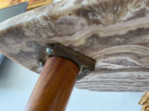 MID-CENTURY TRIPOD SIDE TABLE WITH GENUINE MARBLE TOP