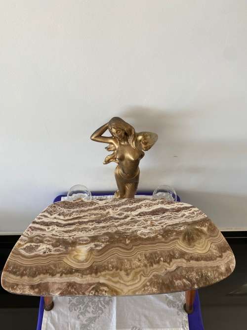 MID-CENTURY TRIPOD SIDE TABLE WITH GENUINE MARBLE TOP