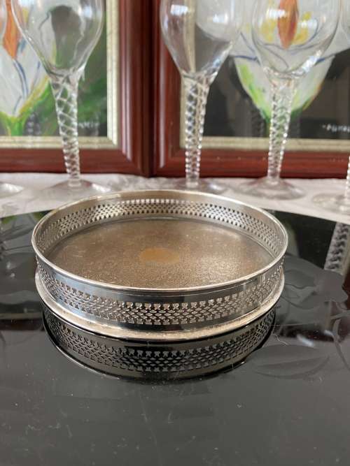 SILVER PLATED ENGLAND STAMPED WINE BOTTLE COASTER