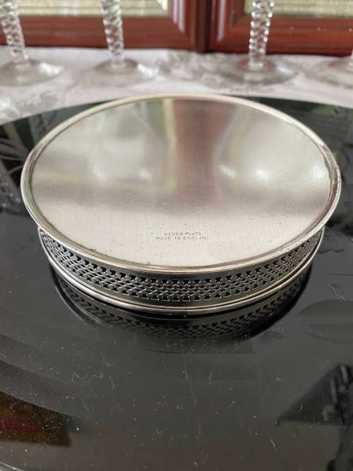 SILVER PLATED ENGLAND STAMPED WINE BOTTLE COASTER