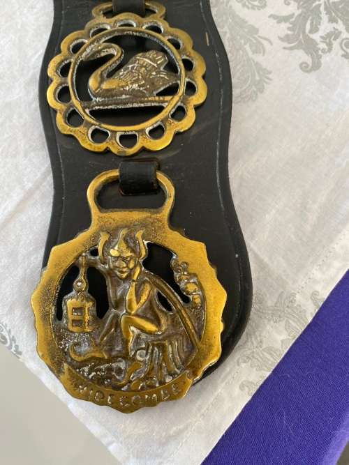 BRASS AND LEATHER BRIDAL STRAP