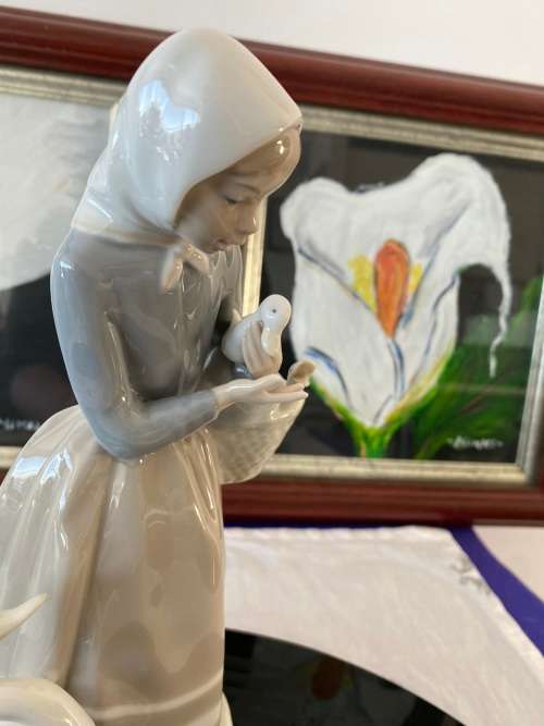 LLADRO SPAIN 4568 LARGE RETIRED RARE 1970-1994 SHEPHERDESS AND DUCKS/GEESE PORCELAIN FIGURE