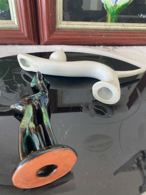 MID-CENTURY 1970s NAAMAN ISRAEL WHITE PORCELAIN STRETCHING ARCHED BACK CAT