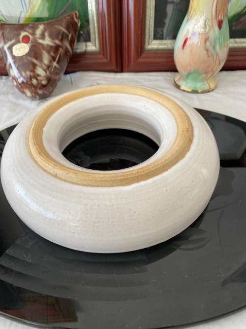 SOUTH AFRICAN SIGNED POTTER? GLAZED CIRCULAR  POSY POTTERY VASE