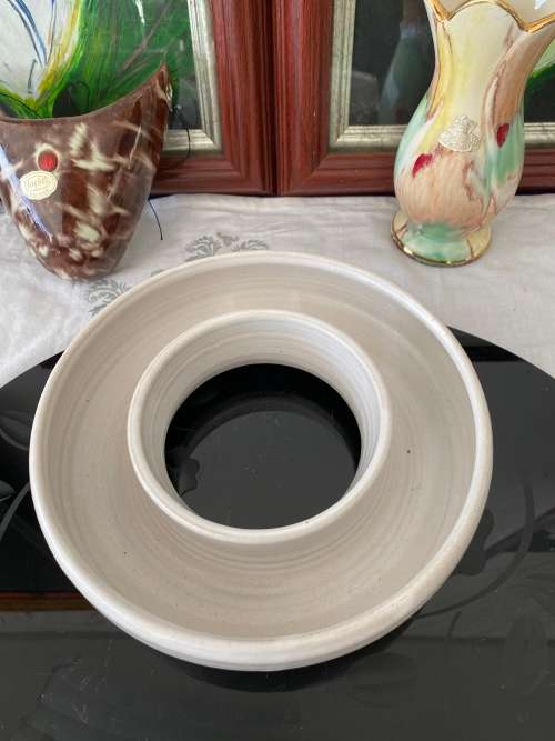 SOUTH AFRICAN SIGNED POTTER? GLAZED CIRCULAR  POSY POTTERY VASE