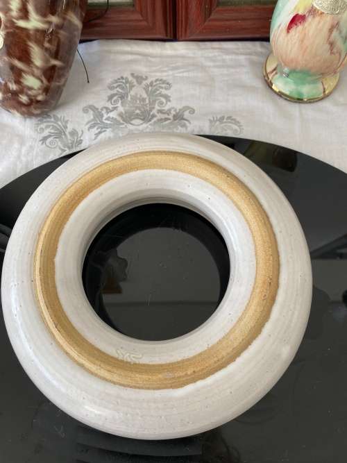 SOUTH AFRICAN SIGNED POTTER? GLAZED CIRCULAR  POSY POTTERY VASE