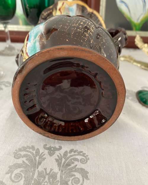 MID-CENTURY W.GERMANY STAMPED DOUBLE HANDLE GLAZED CERAMIC VASE