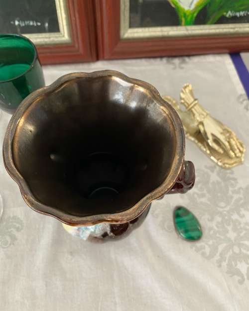 MID-CENTURY W.GERMANY STAMPED DOUBLE HANDLE GLAZED CERAMIC VASE