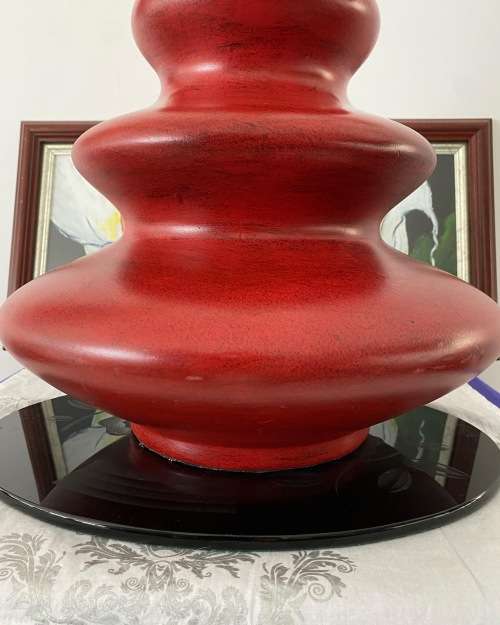 VINTAGE LARGE TALL RED 3 x TIERED CERAMIC DECORATIVE VASE