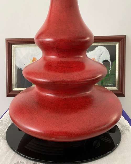 VINTAGE LARGE TALL RED 3 x TIERED CERAMIC DECORATIVE VASE