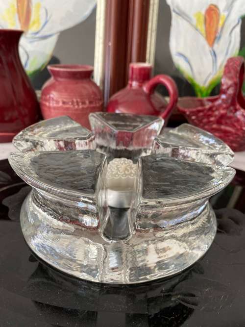 MID-CENTURY GERMAN CLEAR GLASS VOTIVE CANDLE HOLDER/WARMER