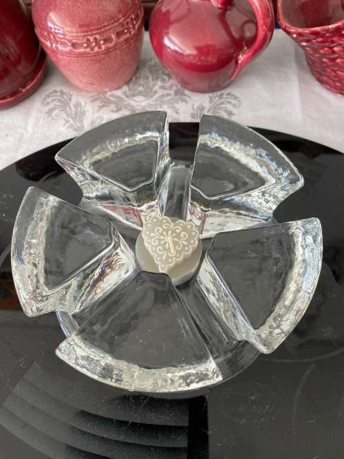 MID-CENTURY GERMAN CLEAR GLASS VOTIVE CANDLE HOLDER/WARMER