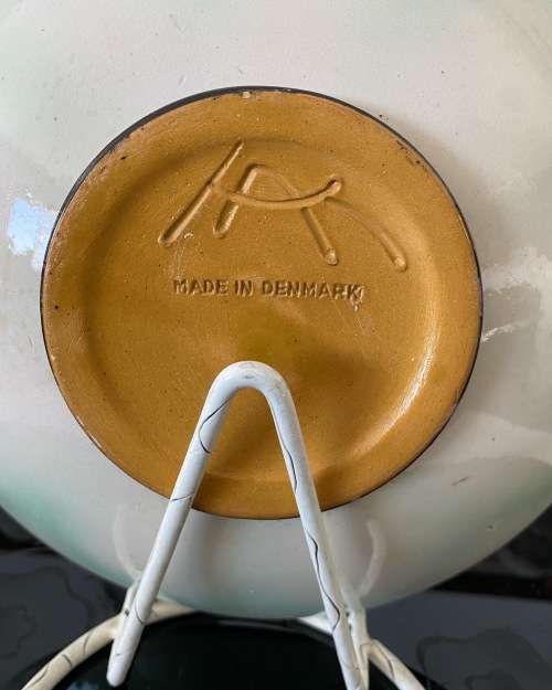 MID-CENTURY SIGNED STAMPED MADE IN DENMARK HANDPAINTED GLAZED CERAMIC BOWL