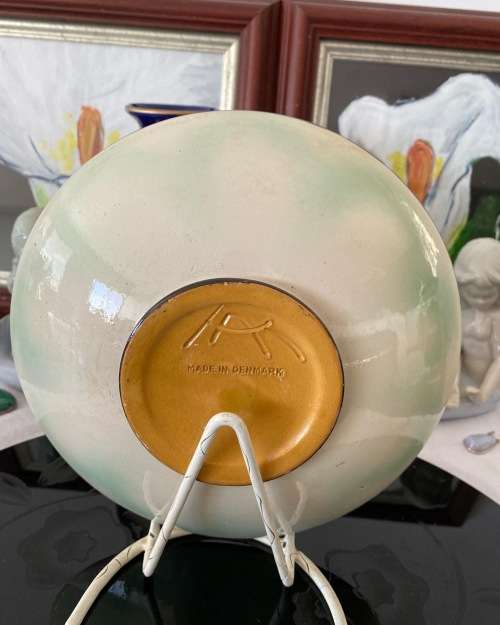 MID-CENTURY SIGNED STAMPED MADE IN DENMARK HANDPAINTED GLAZED CERAMIC BOWL
