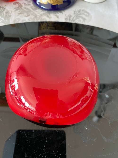 MID-CENTURY MURANO RED WHITE GLASS TRINKET BOWL