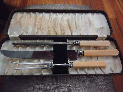 VINTAGE - BONE HANDLE CARVING SET BY TRUSTWELL BROTHERS SHEFFIELD ENGLAND BOXED