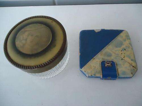 ART DECO ENAMEL CHROME MIRRORED COMPACT & PIN HOLDER