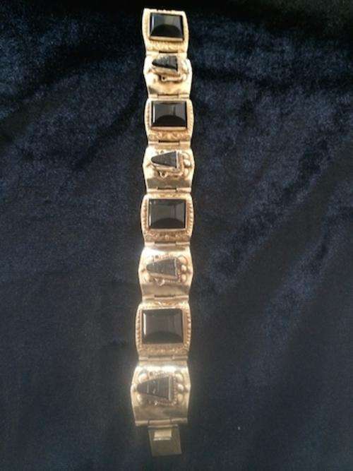 MEXICAN SILVER TAXCO ALPACA ONYX BRACELET - CIRCA 1930'S