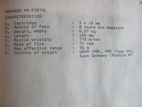Makarov PM Pistol - mounted polycraft replica - Bush War Era