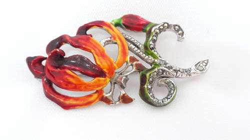 Rhodesian Flame Lily brooch and earrings