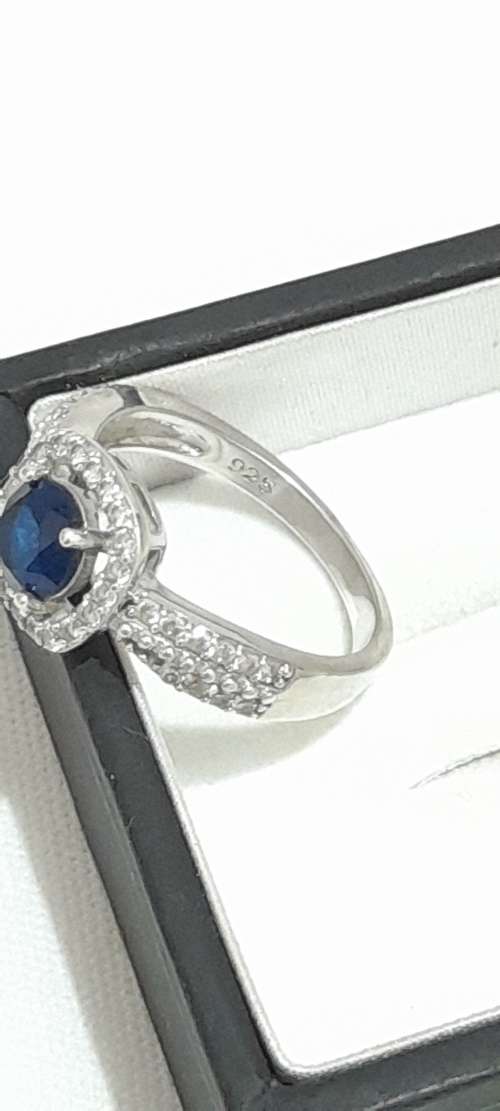 Sterling silver ring with blue stone