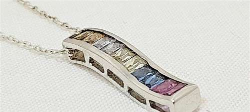 Sterling silver multicolored stone pendant on chain