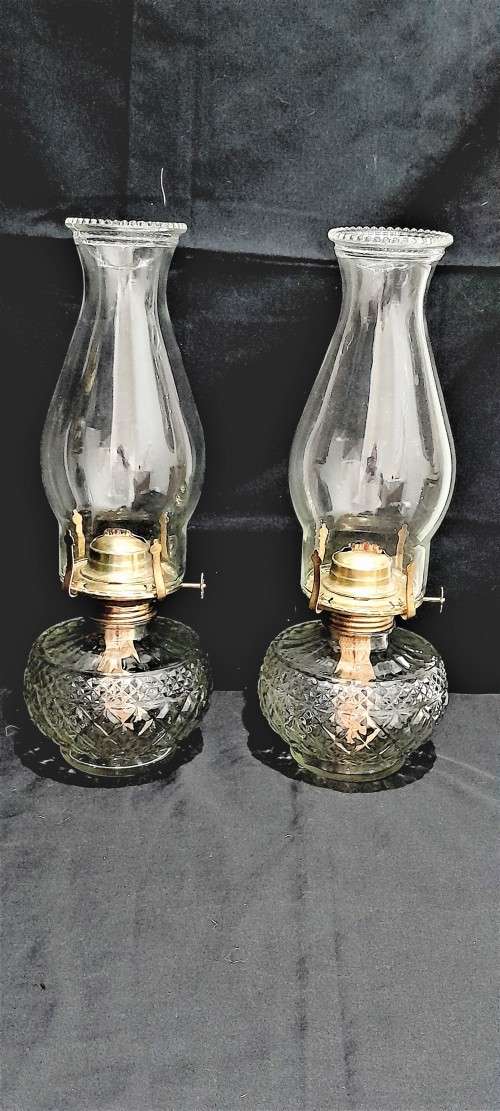 Vintage crystal kerosene lamps
