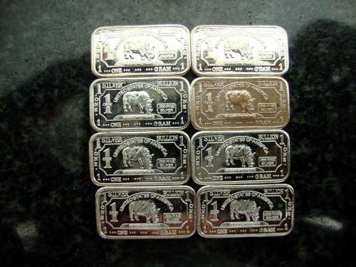 Lot of One Gram .999 Fine Silver Rhino Bars - 8 bars in total