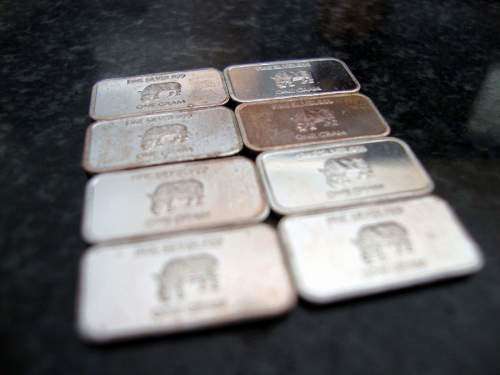 Lot of One Gram .999 Fine Silver Rhino Bars - 8 bars in total