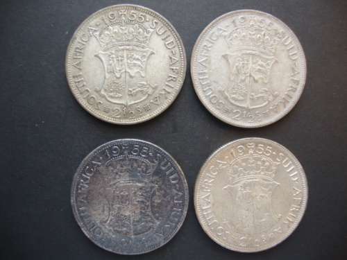 Lot of FOUR Silver 2.5 Shilling Coins (4 x 1955) - One bid takes all.