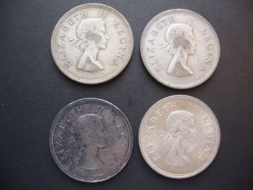 Lot of FOUR Silver 2.5 Shilling Coins (4 x 1955) - One bid takes all.