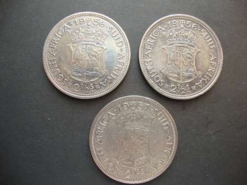 Lot of THREE Silver 2.5 Shilling Coins (2 x 1956 & 1 x 1957)