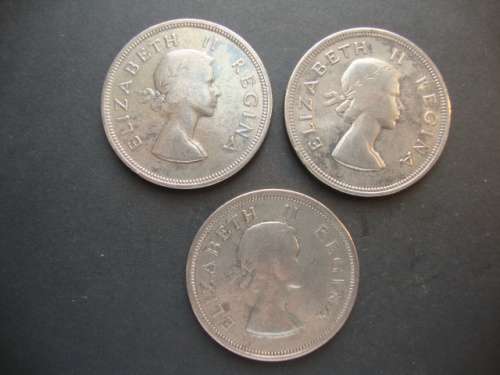 Lot of THREE Silver 2.5 Shilling Coins (2 x 1956 & 1 x 1957)