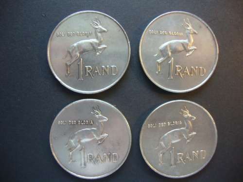 Lot of FOUR Silver One Rand Coins (4 x 1966 English) - One bid takes all.